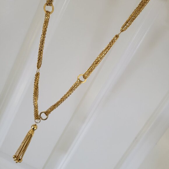 Vintage Gold Tassel Necklace 28 inches Gold Tone - Picture 3 of 8
